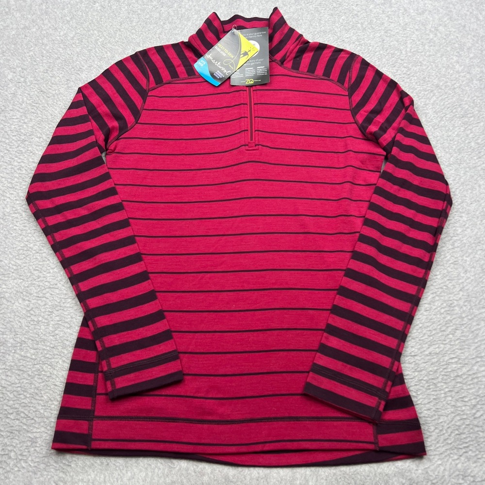 NEW Smartwool NTS Mid 250 Base Layer Womens XL Red 100% Merino Wool 1/4 Zip Top